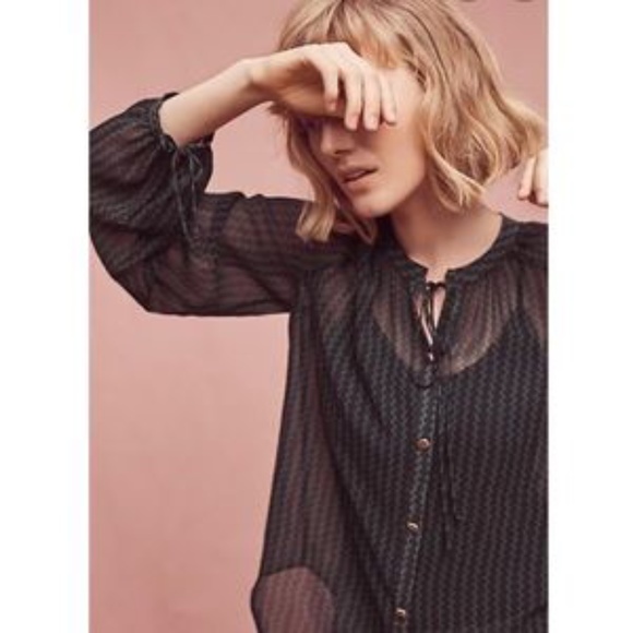 Anthropologie Maeve Della Sheer Shirt Blue Green - Picture 2 of 13